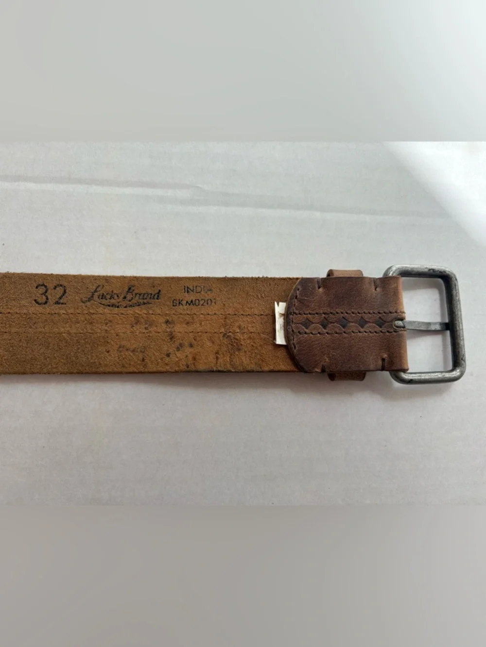 Lucky Brand Brown Wide Leather Belt Square Brass Buckle - Size 32 BK M0201